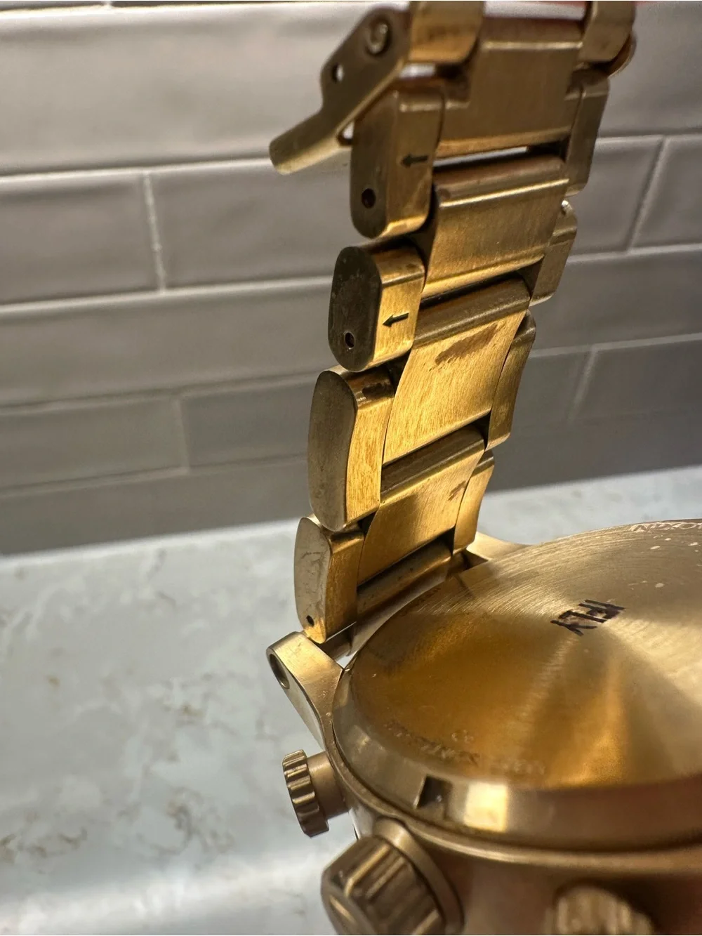 Nixon Gold-Tone Bracelet Watch with Blue Dial